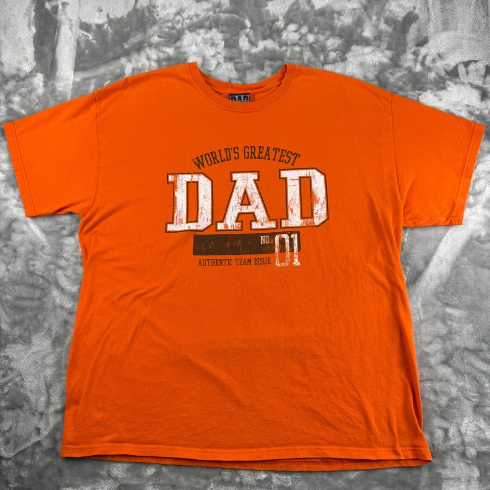 Worlds Greatest‎ Dad No 01 Graphic T-Shirt Mens XL Orange Cotton Short Sleeve